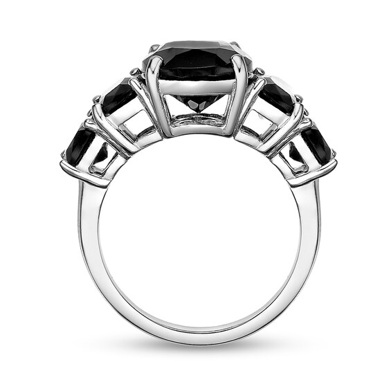 Elongated Cushion-Cut Onyx Graduated Five Stone Ring in Sterling Silver