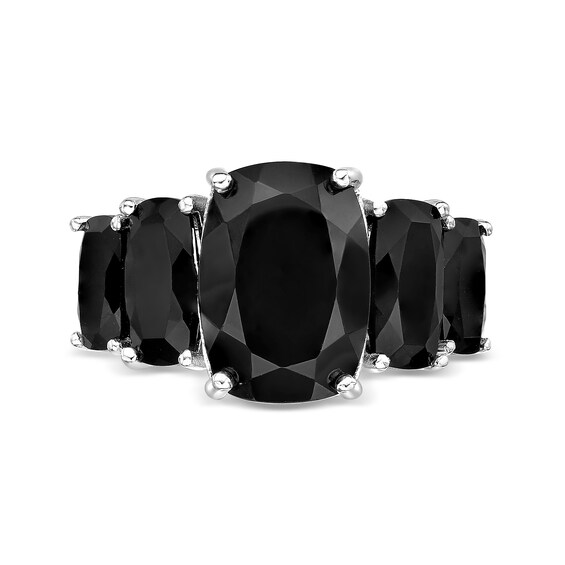 Elongated Cushion-Cut Onyx Graduated Five Stone Ring in Sterling Silver