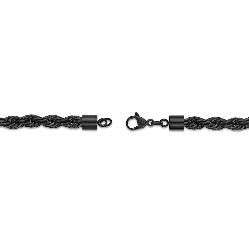 Main Image 4 of 6.0mm Rope Chain Necklace in Solid Stainless Steel with Black Ion Plate - 24”