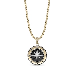 Black Spinel Compass Pendant in Stainless Steel with Black and Gold Ion Plate - 24"