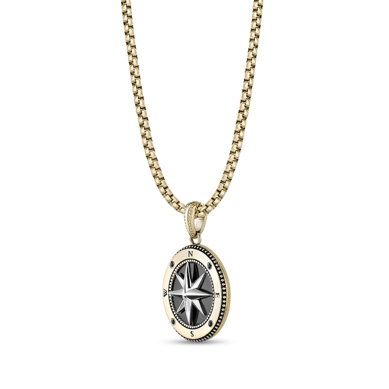 Main Image 2 of Black Spinel Compass Pendant in Stainless Steel with Black and Gold Ion Plate - 24"