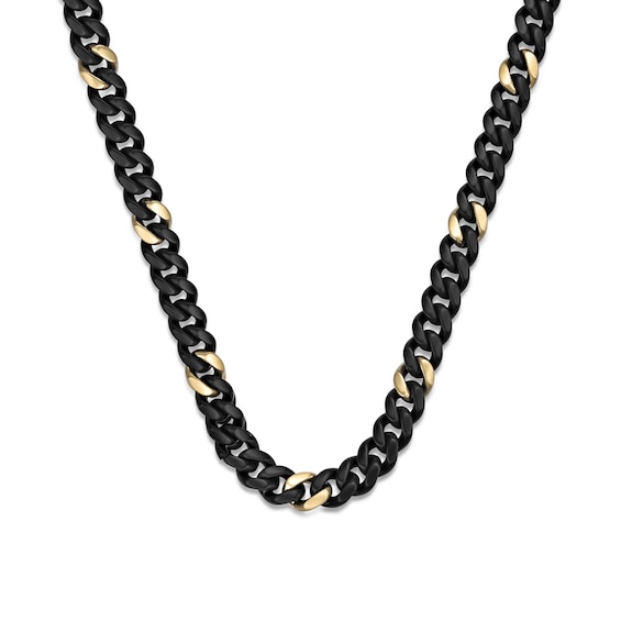 12.0mm Miami Cuban Curb Chain Necklace in Solid Stainless Steel with Black and Yellow Ion Plate - 24â