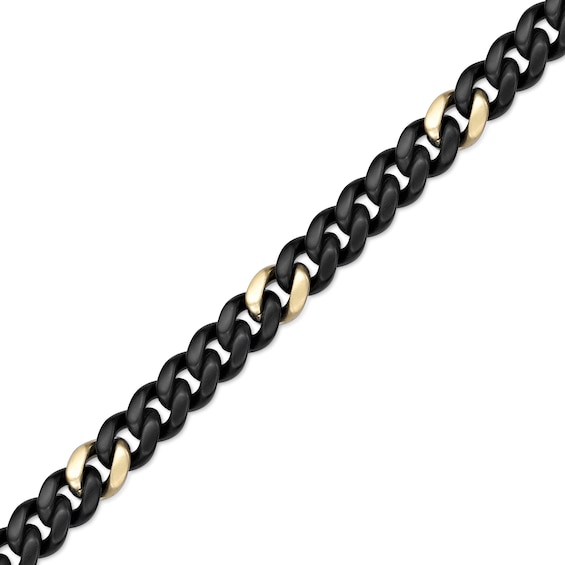 12.0mm Miami Cuban Curb Chain Necklace in Solid Stainless Steel with Black and Yellow Ion Plate - 24”