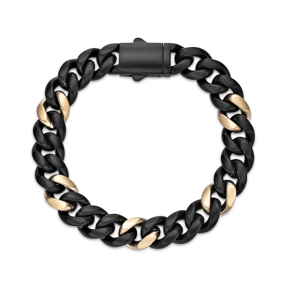 12.0mm Miami Cuban Curb Chain Bracelet in Solid Stainless Steel with Black and Yellow Ion Plate - 8.5â