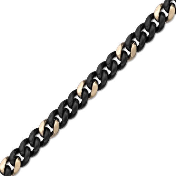 12.0mm Miami Cuban Curb Chain Bracelet in Solid Stainless Steel with Black and Yellow Ion Plate - 8.5â