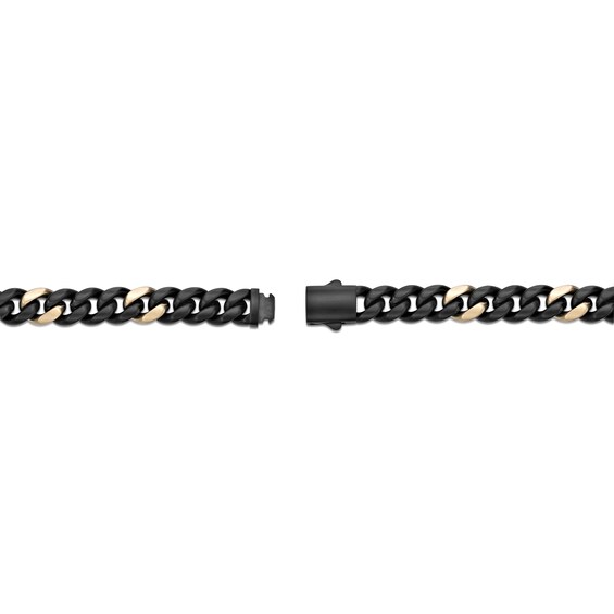 12.0mm Miami Cuban Curb Chain Bracelet in Solid Stainless Steel with Black and Yellow Ion Plate - 8.5â