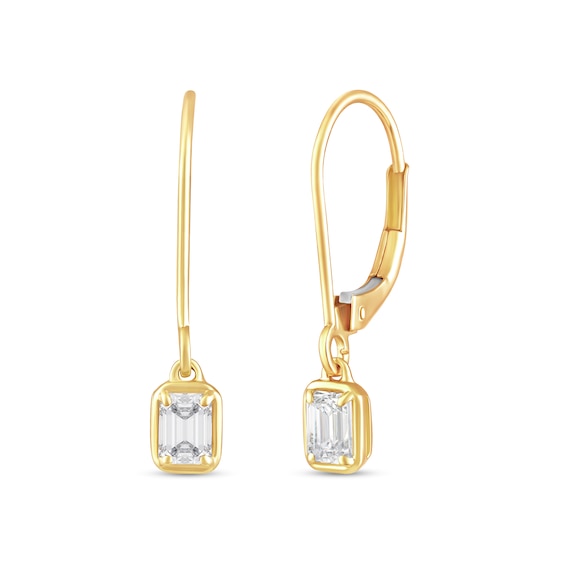 1/2 CT. T.w. Emerald-Cut Certified Lab-Grown Diamond Bezel-Set Solitaire Drop Earrings in 10K Gold (F/Si2)