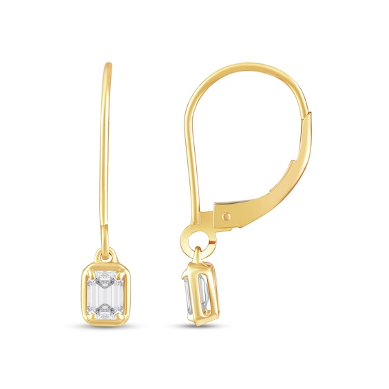 1/2 CT. T.w. Emerald-Cut Certified Lab-Grown Diamond Bezel-Set Solitaire Drop Earrings in 10K Gold (F/Si2)