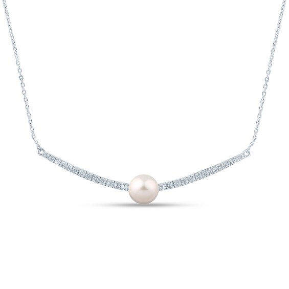Zales x Christian Sirianoâ¢ Freshwater Cultured Pearl and Certified Lab-Grown Diamond Bar Necklace in 14K White Gold