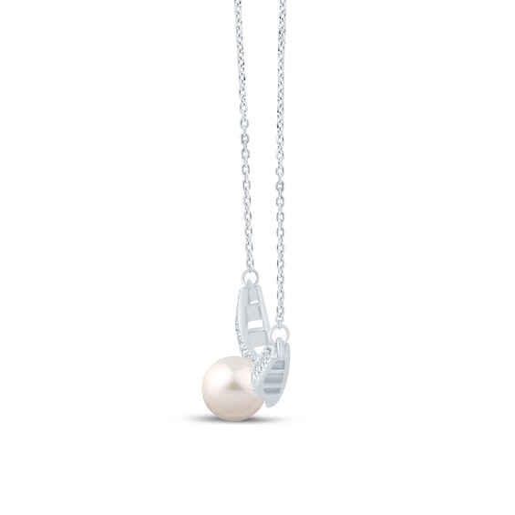 Zales x Christian Sirianoâ¢ Freshwater Cultured Pearl and Certified Lab-Grown Diamond Bar Necklace in 14K White Gold