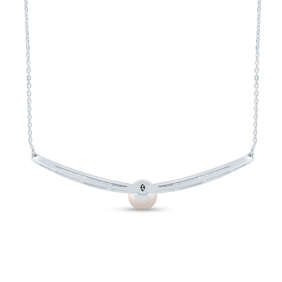 Zales x Christian Sirianoâ¢ Freshwater Cultured Pearl and Certified Lab-Grown Diamond Bar Necklace in 14K White Gold