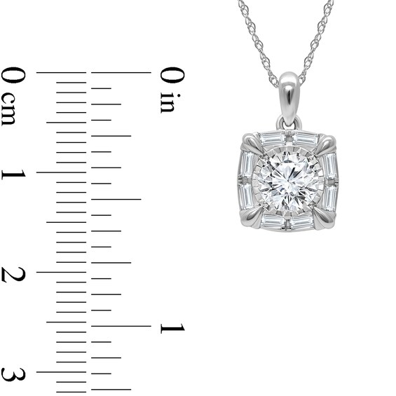 1 CT. T.w. Baguette and Round Certified Lab-Grown Diamond Cushion Frame Pendant in 10K White Gold (I/Si2)