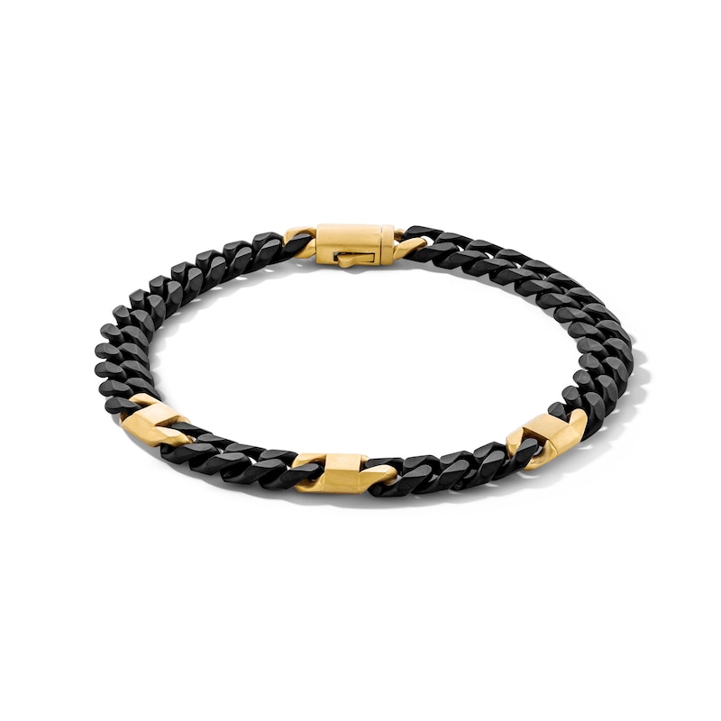 Main Image 1 of 8.0mm Miami Cuban Curb Chain Bracelet in Solid Stainless Steel with Black and Gold Ion Plate – 8.5”