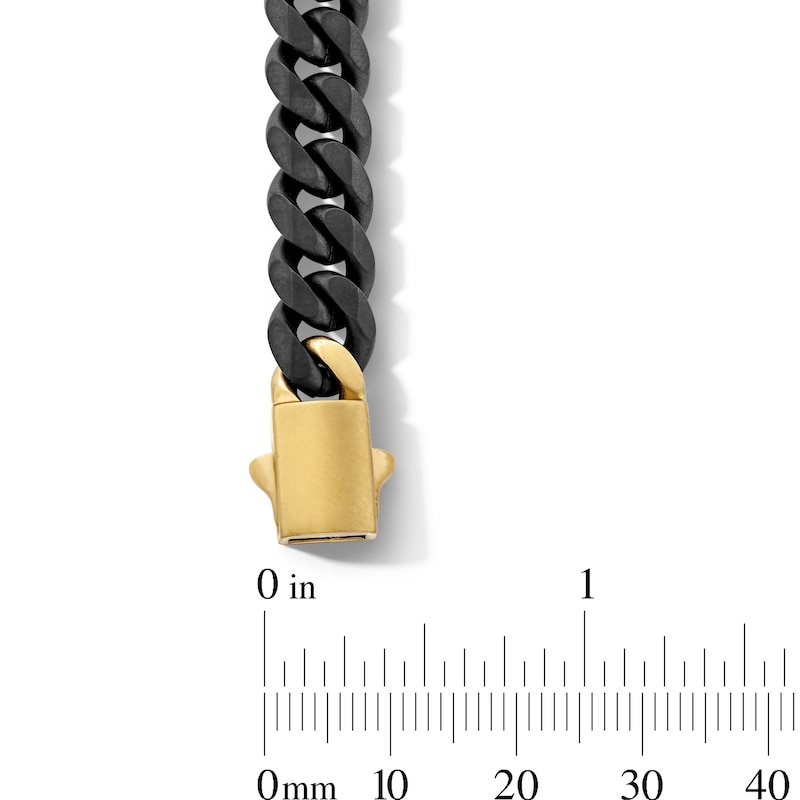 Main Image 3 of 8.0mm Miami Cuban Curb Chain Bracelet in Solid Stainless Steel with Black and Gold Ion Plate – 8.5”