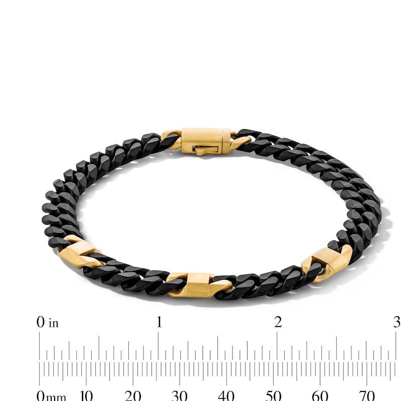 Main Image 4 of 8.0mm Miami Cuban Curb Chain Bracelet in Solid Stainless Steel with Black and Gold Ion Plate – 8.5”