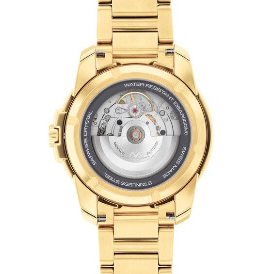 Menâs Movado BoldÂ® Verso Gold-Tone IP Automatic Watch with Textured Grey Dial (Model: 3601250)