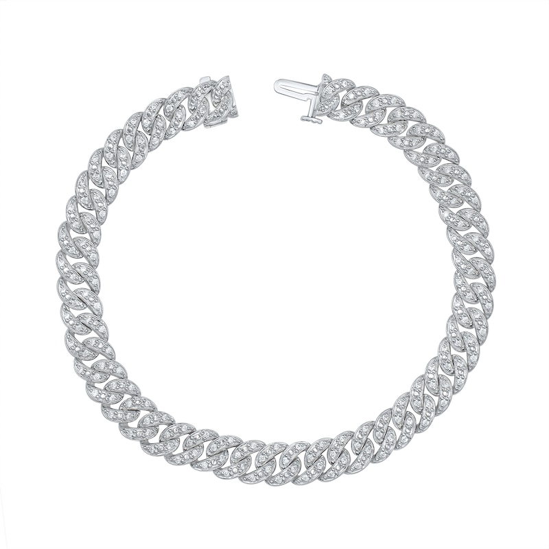 Main Image 1 of 1 CT. T.W. Certified Lab-Grown Diamond Cuban Curb Chain Bracelet in Sterling Silver (I/SI2) - 7.25"