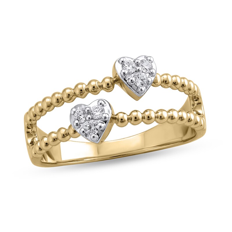 Main Image 1 of 1/10 CT. T.W. Lab-Created Multi-Diamond Faux-Stack Heart Ring in Sterling Silver with 14K Gold Plate