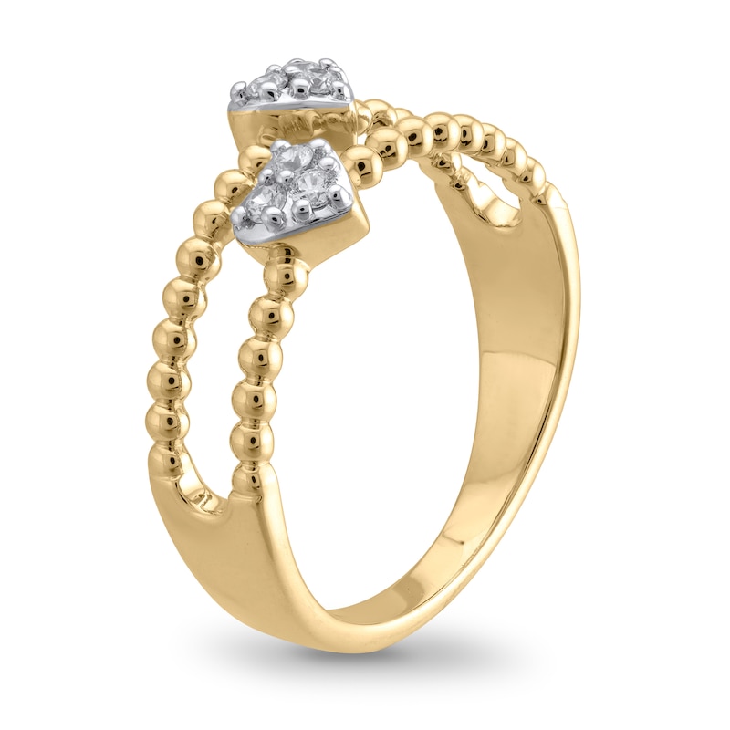 Main Image 2 of 1/10 CT. T.W. Lab-Created Multi-Diamond Faux-Stack Heart Ring in Sterling Silver with 14K Gold Plate