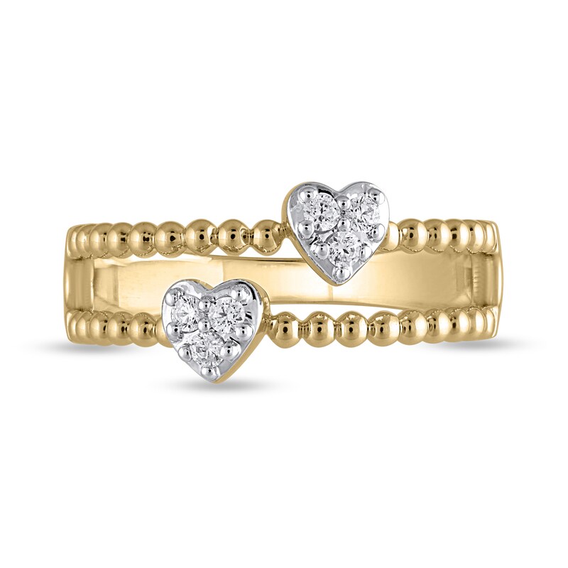 Main Image 3 of 1/10 CT. T.W. Lab-Created Multi-Diamond Faux-Stack Heart Ring in Sterling Silver with 14K Gold Plate