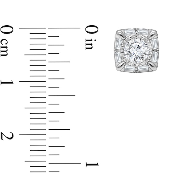 1 CT. T.w. Baguette and Round Certified Lab-Grown Diamond Cushion Frame Stud Earrings in 10K White Gold (I/Si2)