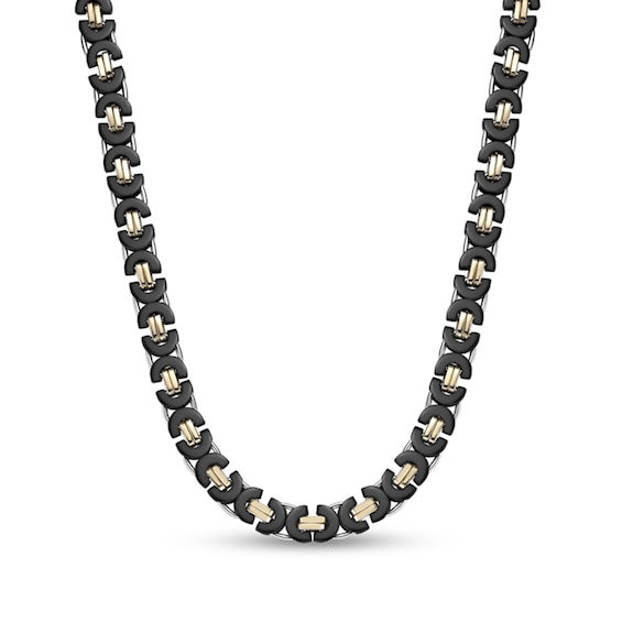 11.0mm Link Chain Necklace in Solid Stainless Steel with Black and Yellow Ion Plate - 24"