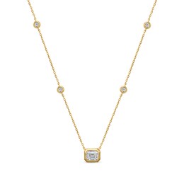 5/8 CT. T.W. Emerald and Round Certified Lab-Created Diamond Station Necklace in Sterling Silver with 14K Gold Plate