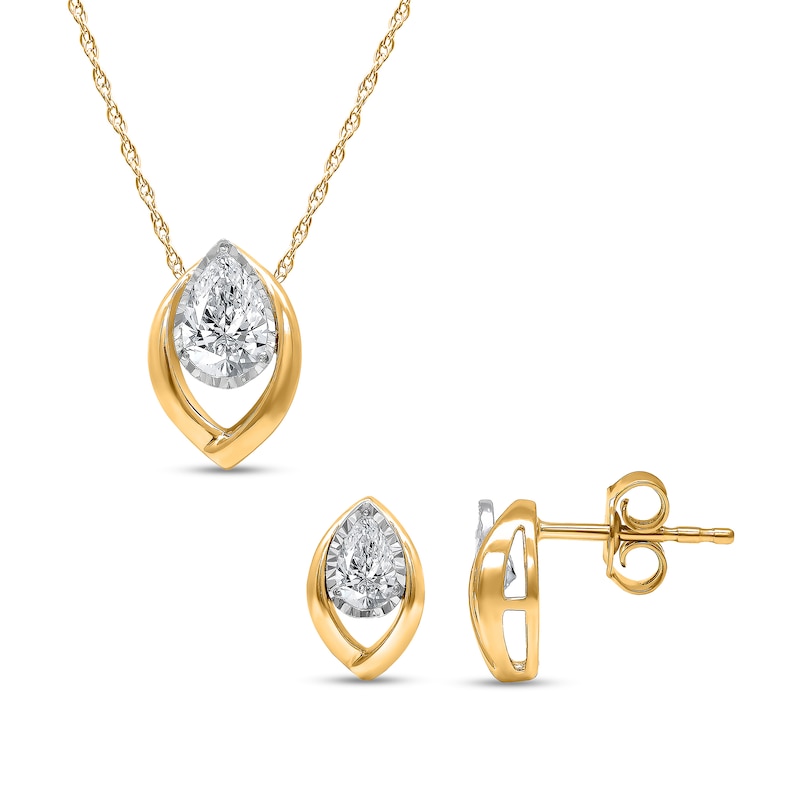 Main Image 1 of 1 CT. T.W. Pear-Shaped Certified Lab-Grown Diamond Solitaire Open Frame Pendant and Stud Earrings Set in 10K Gold
