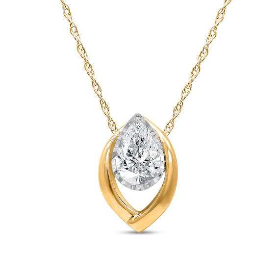 1 CT. T.w. Pear-Shaped Certified Lab-Grown Diamond Solitaire Open Frame Pendant and Stud Earrings Set in 10K Gold