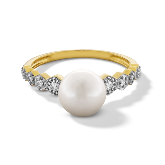 8.0-8.5mm Freshwater Cultured Pearl and 1/15 CT. T.w. Diamond Ring in 10K Gold