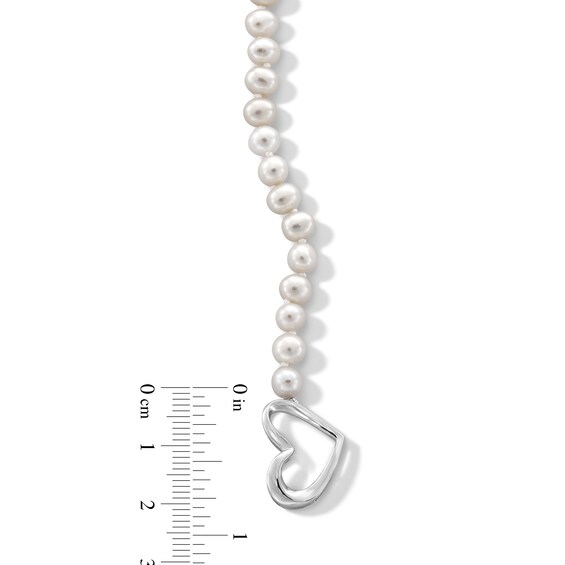 Oval Freshwater Cultured Pearl Heart Toggle Strand Bracelet in Sterling Silver - 7.5"