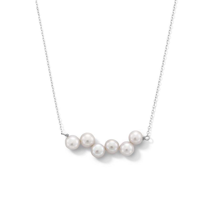 Main Image 1 of 6.0-6.5mm Button Freshwater Cultured Pearl Six Stone Bar Necklace in Sterling Silver