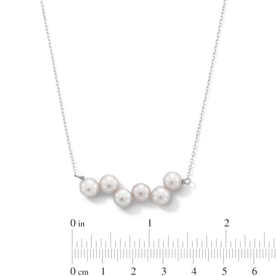 6.0-6.5mm Button Freshwater Cultured Pearl Six Stone Bar Necklace in Sterling Silver