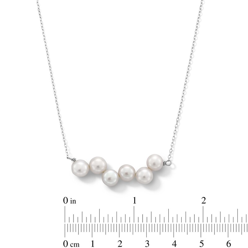 Main Image 4 of 6.0-6.5mm Button Freshwater Cultured Pearl Six Stone Bar Necklace in Sterling Silver