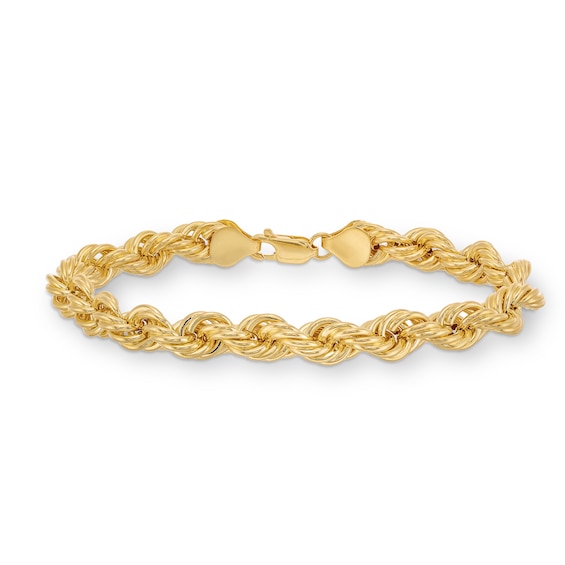 7.7mm Round Rope Chain Bracelet in Hollow 10K Gold - 7.5"