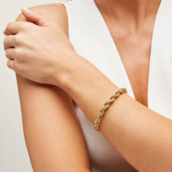 7.7mm Round Rope Chain Bracelet in Hollow 10K Gold - 7.5"