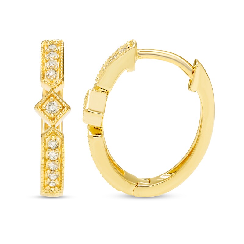Main Image 2 of 1/10 CT. T.W. Diamond Art Deco Vintage-Style Hoop Earrings in Sterling Silver with 18K Gold Plate