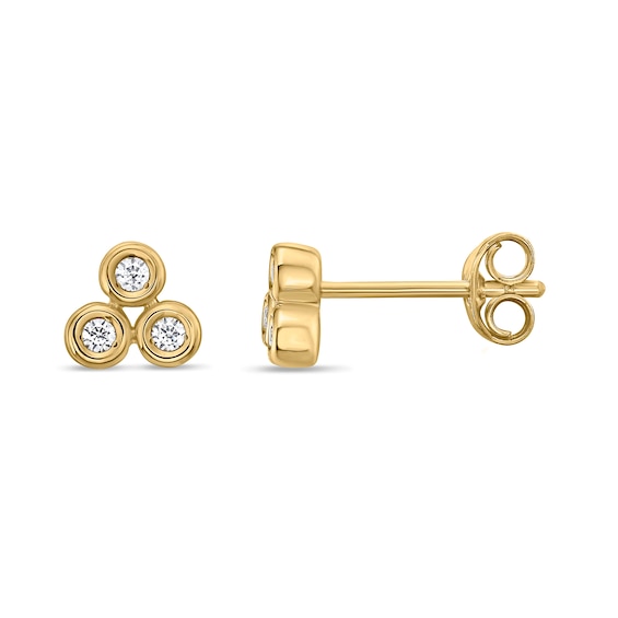1/10 CT. T.w. Certified Lab-Grown Diamond Bezel-Set Trio Stud Earrings in Sterling Silver with 14K Gold Plate (I/Si2)