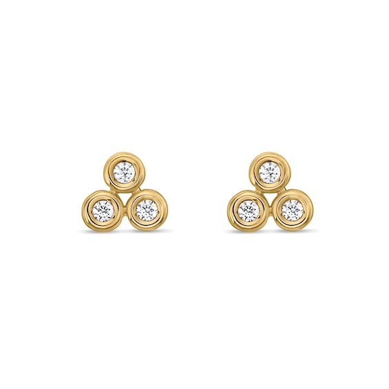 1/10 CT. T.w. Certified Lab-Grown Diamond Bezel-Set Trio Stud Earrings in Sterling Silver with 14K Gold Plate (I/Si2)