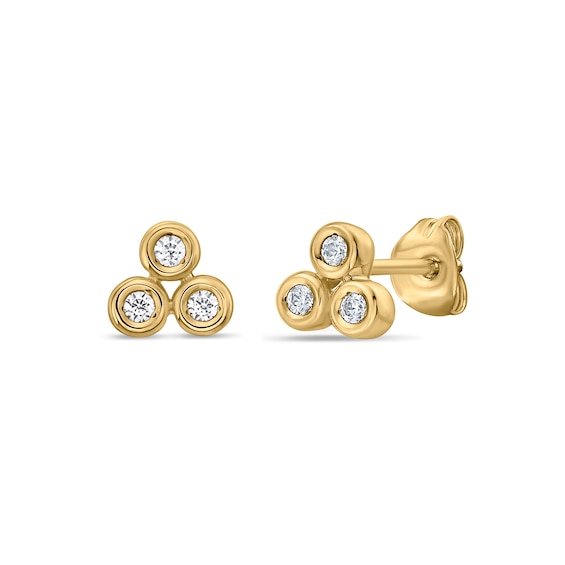 1/10 CT. T.w. Certified Lab-Grown Diamond Bezel-Set Trio Stud Earrings in Sterling Silver with 14K Gold Plate (I/Si2)