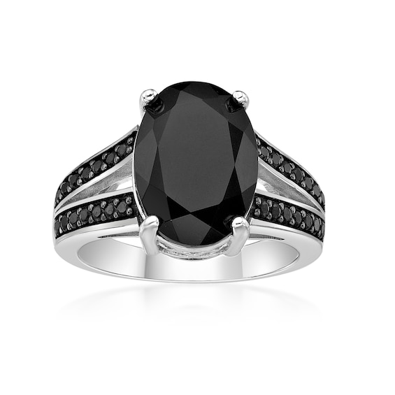 Emerald-Cut Onyx and Black Spinel Split Shank Ring Sterling Silver