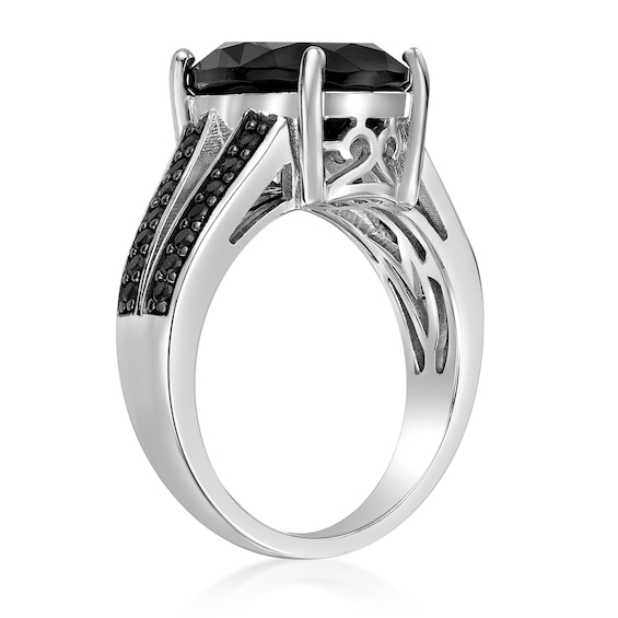 Emerald-Cut Onyx and Black Spinel Split Shank Ring Sterling Silver