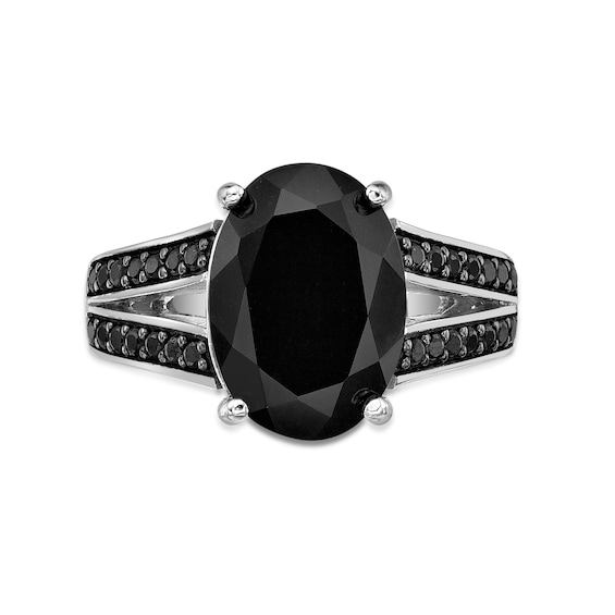 Emerald-Cut Onyx and Black Spinel Split Shank Ring Sterling Silver