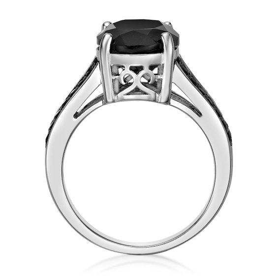 Emerald-Cut Onyx and Black Spinel Split Shank Ring Sterling Silver