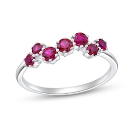 Lab-Created Ruby Seven Stone Zig-Zag Ring in Sterling Silver