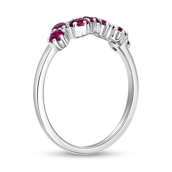 Lab-Created Ruby Seven Stone Zig-Zag Ring in Sterling Silver