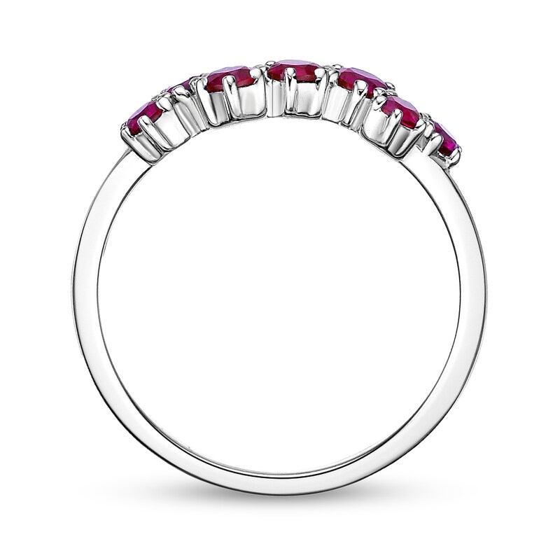 Main Image 3 of Lab-Created Ruby Seven Stone Zig-Zag Ring in Sterling Silver