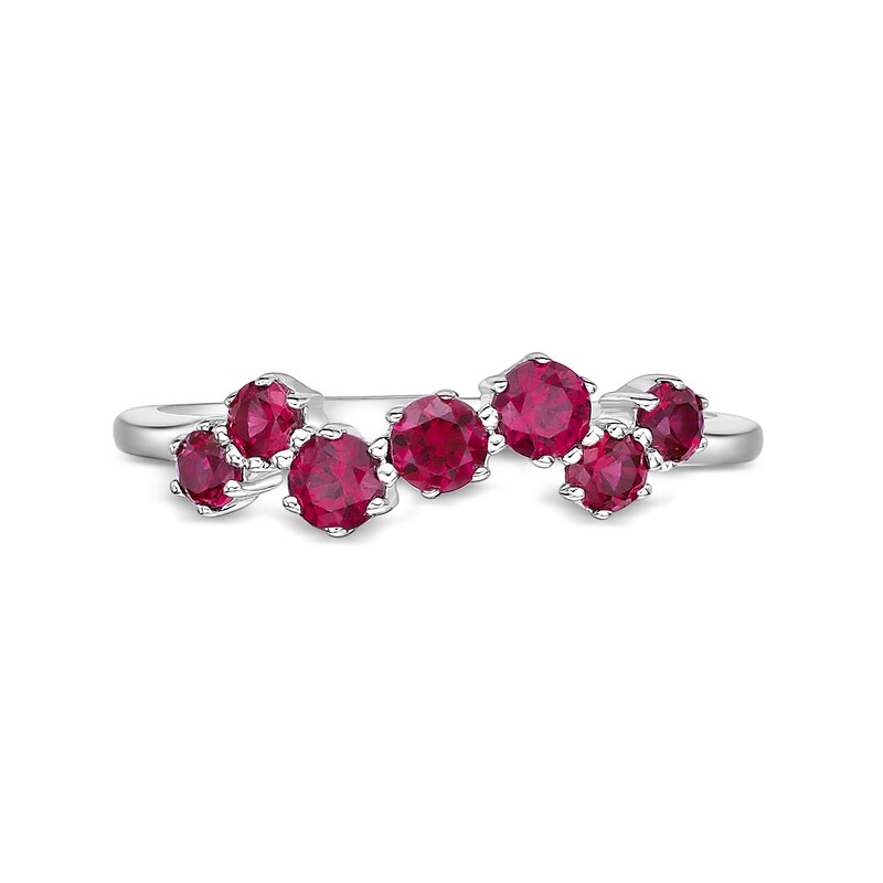 Main Image 4 of Lab-Created Ruby Seven Stone Zig-Zag Ring in Sterling Silver