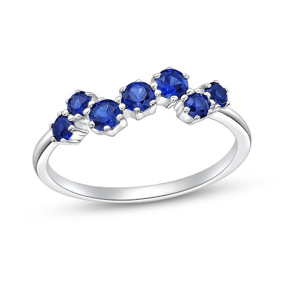Blue Lab-Created Sapphire Seven Stone Zig-Zag Ring in Sterling Silver