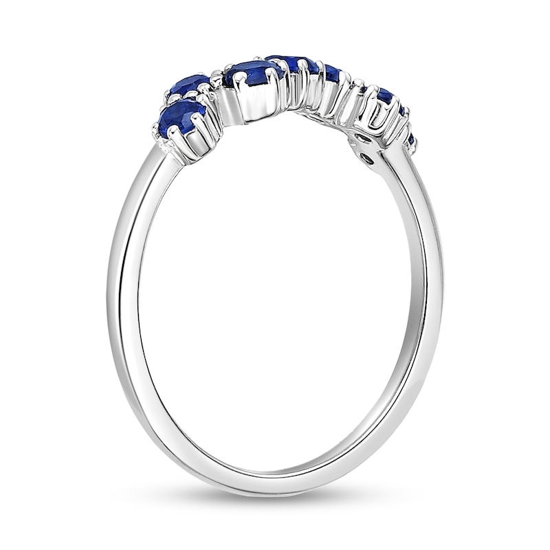 Main Image 2 of Blue Lab-Created Sapphire Seven Stone Zig-Zag Ring in Sterling Silver